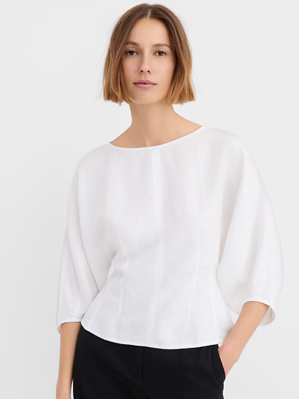 NWOT LOFT Seamed Linen Blend Blouse, Size M, White